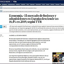 El mercado de fusiones y adquisiciones en Espaa desciende un 16,4% en 2019, segn TTR